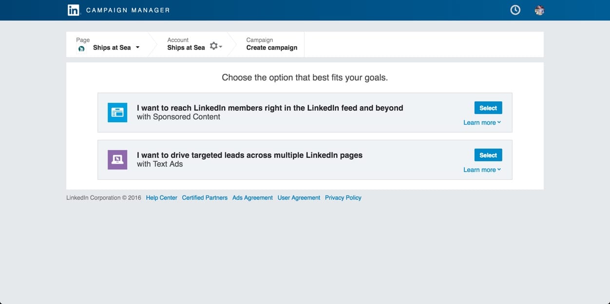 Creating sponsored content in LinkedIn.